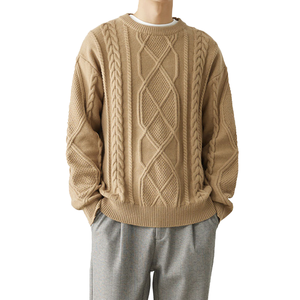 <span class=keywords><strong>Pull</strong></span> personnalisé décontracté pour hommes grande taille Vintage torsadé câble tricots vêtements col rond à manches longues hauts pour l'automne et l'hiver - Product Image 3