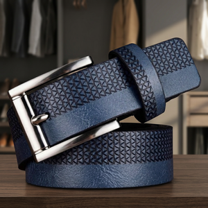BS INTERNATIONAL Ceinture en cuir de vachette vintage à longueur personnalisée, boucle ardillon en acier, logo gravé, design tressé 3D, imperméable - Product Image 1