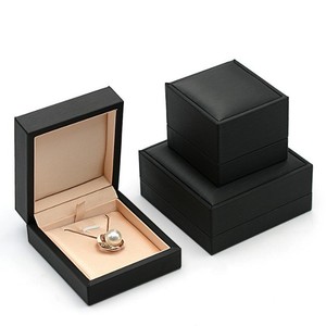 Gold & <b>Black</b> Brushed Leather Ring Earrings Pendant with Long Chain Simple Square Style <b>Box</b> PU Leather Edge Sedant Jewelry Logo - Product Image 4