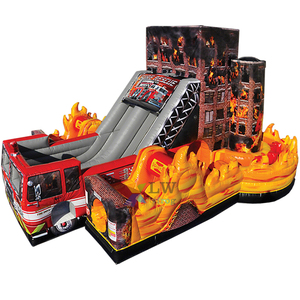 Thương mại Inflatable khô trượt lửa cứu hộ funland với các chướng ngại vật có tính năng xe cứu hỏa cho thuê - Product Image 1