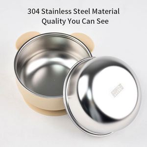 New 2026 304 Stainless Steel Toddler Bowl Removable Silicone Suction Sleeve Non Slip Double <b>Wall</b> Insulated Baby Feeding Set - Product Image 3