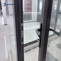 Fenêtre coulissante moderne à cadre étroit en alliage d'aluminium noir, à rupture de pont thermique, double vitrage, insonorisée, écoénergétique, pour entrée de cuisine