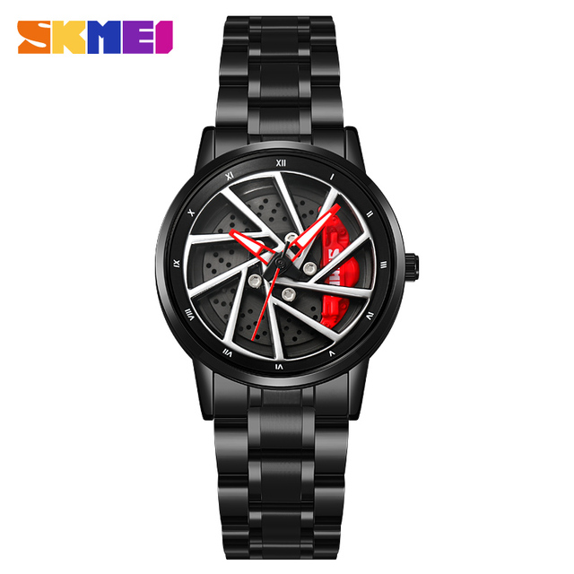 Ladies Car Wheel Watch OEM Custom Logo Unique Design Stainless Steel 3ATM Waterproof Turning Flywheel Women Quartz Watches