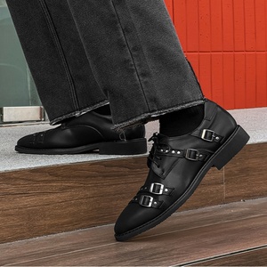 Chaussures en cuir noires élégantes pour hommes, confortables et décontractées, à rivets et bout pointu, grandes tailles, chaussures de ville, chaussures Derby tendance pour hommes - Product Image 4