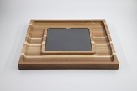 Plateau à fromage en bois d'acacia écologique, directement de l'usine, avec plateau de service en ardoise naturelle, vaisselle gravée pour le camping, style américain