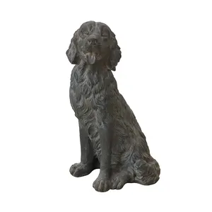 Estátua de cachorro em resina preto e dourado, ornamentos de jardim, modelo artesanal, para decoração de casa