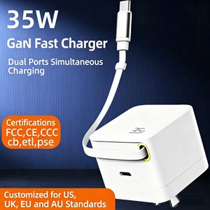 65W GaN Wall Charger with Retractable USB-C Cable – PD Fast <b>Charging</b> for Phones, Tablets & Laptops EU/US/UK/AU <b>Plug</b> - Product Image 6