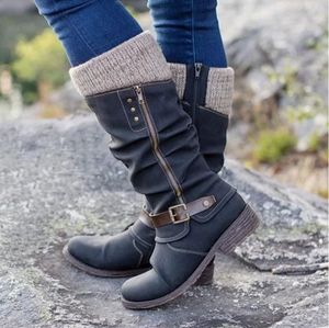 Bottines en cuir de veau pour femmes, taille plus, automne et hiver, style européen et américain - Product Image 3