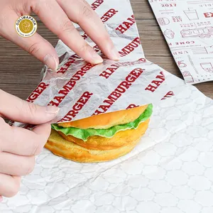 OOLIMA Customization Foil Burger Paper Greaseproof Burger Sandwich Foil Wrap Honeycomb Kraft Paper