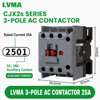 Contacteur CA triphasé tripolaire CJX2-2511 25A avec contact auxiliaire 1NO 1NC IEC 60947-4-1 CE CCC pour rail DIN, moteur, pompe, ascenseur