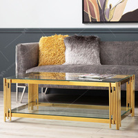 Table basse de salon dorée haut de gamme en verre et métal de qualité supérieure pour les entreprises internationales de décoration intérieure