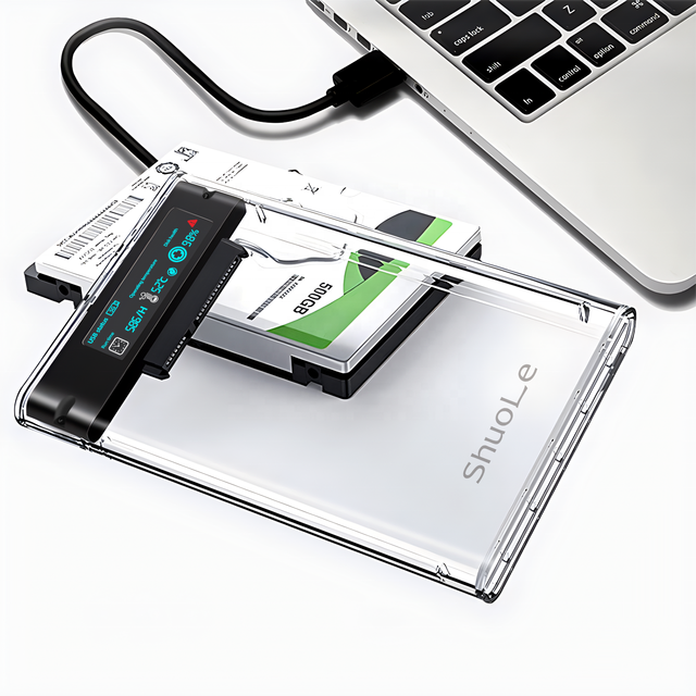 SHUOLE Transparent HDD Case HDD Box 2.5 HDD Enclosure SATA to USB3.0 USB3.1 Type C Hard Drive Case with Smart LCD Screen Display
