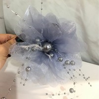 Pince à cheveux en résine plastique faite à la main, motif fleur de pivoine perlée avec pompon, pour queue de cheval haute, chignon élégant et coiffure arrière, type pince requin
