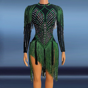NOVANCE Y2055 <span class=keywords><strong>Comprar</strong></span> <span class=keywords><strong>ropa</strong></span> en línea Borla verde Plata Diamante Vestido de baile Diseño único Vestido de fiesta para Samba Latina - Product Image 1