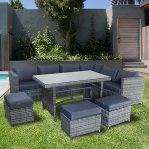 Mobiliário de jardim com 3 bandejas pequenas de assento, mesa de vidro temperado, conjuntos de sofá