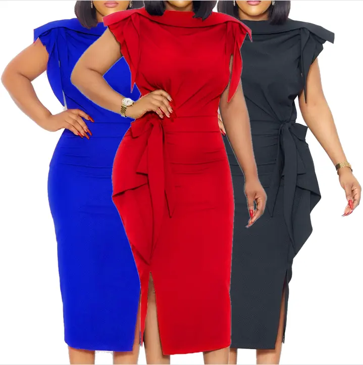 New Design Women Summer Dress Elegant Fashion Ruffle Pencil Skirt Career Dresses Ladies Office Dress