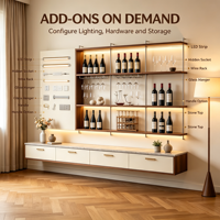 Meuble Bar à Vin Mural Moderne Écologique Personnalisé avec Étagères Ouvertes, Support Métallique, Tiroirs Flottants à LED, Unité d'Affichage OEM ODM