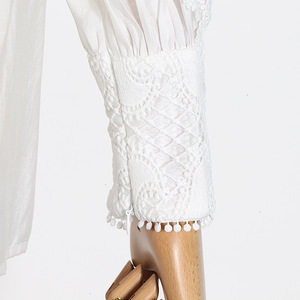 Camicie Traforate da Donna con Collo Alto, Maniche a Lanterna, Patchwork in <span class=keywords><strong>Pizzo</strong></span> e Rete, Vestibilità Ampia, Abbigliamento Autunnale 2024 - Product Image 6