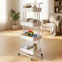 Chariot de cuisine métallique à 4 niveaux robuste et moderne avec roulettes, organisateur utilitaire et étagères de rangement mobiles