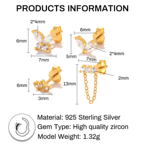 ROXI ชุดต่างหูเงินแท้ S925 4 ชิ้น/ชุด ดีไซน์เรียบง่าย เข้าได้กับทุกชุด สำหรับผู้หญิง - Product Image 2