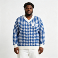Pull en tricot à col en V pour homme, motif géométrique, broderie logo, pied-de-poule, marque de luxe sur mesure