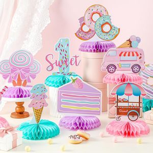 Decorazioni per Feste di <span class=keywords><strong>Compleanno</strong></span> a Tema Ciambella, Tavolo Gelato, Ornamenti Floreali a Nido d'Ape, Accessori per Foto per Feste di <span class=keywords><strong>Compleanno</strong></span> per Bambini - Product Image 4