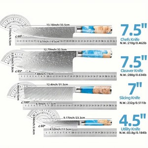 Ensemble de couteaux de cuisine IOKO 5 pièces avec manche en résine et bois de burlwood, couteau de <span class=keywords><strong>boucher</strong></span>, couteau Damas 67 couches, style japonais - Product Image 6