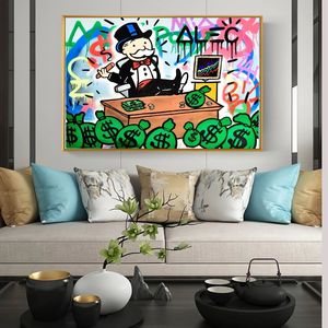 <span class=keywords><strong>Alec</strong></span> Monopoly Rich Man Money Art lienzo pintura póster de dibujos animados e impresión Pop Wall Art imagen para la decoración del hogar de la sala de estar - Product Image 2
