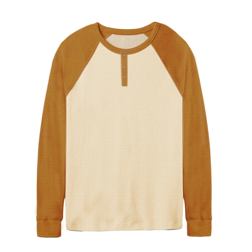 T-shirt manches longues pour hommes, couleur unie, élégant et de qualité supérieure, modèle henley waffle, collection 2020