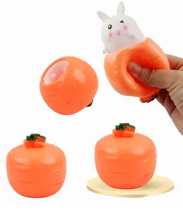 Mainan Fidget pereda stres kelinci wortel Squishy Pop Up mainan cangkir Remas untuk hadiah ulang tahun kelinci wortel Squishy