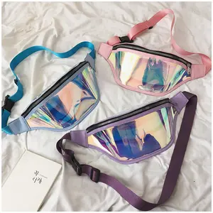 Women's Transparent TPU Zipper Belt Waist Bags With Sling Design Holographic Fanny Packs
