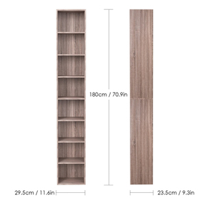 Dark Oak Tall Media CD Storage Cube Organizer 8-Tier Book <strong>Shelf</strong> <strong>Thin</strong> Narrow Wood Bookcase with Adjustable <strong>Shelves</strong> - Product Image 6