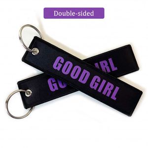 Free Design <b>Custom</b> Fabric Brand <b>Key</b> Ring Embroidered Double Sided logo Personalize Woven Printed Embroidery Keychain - Product Image 4