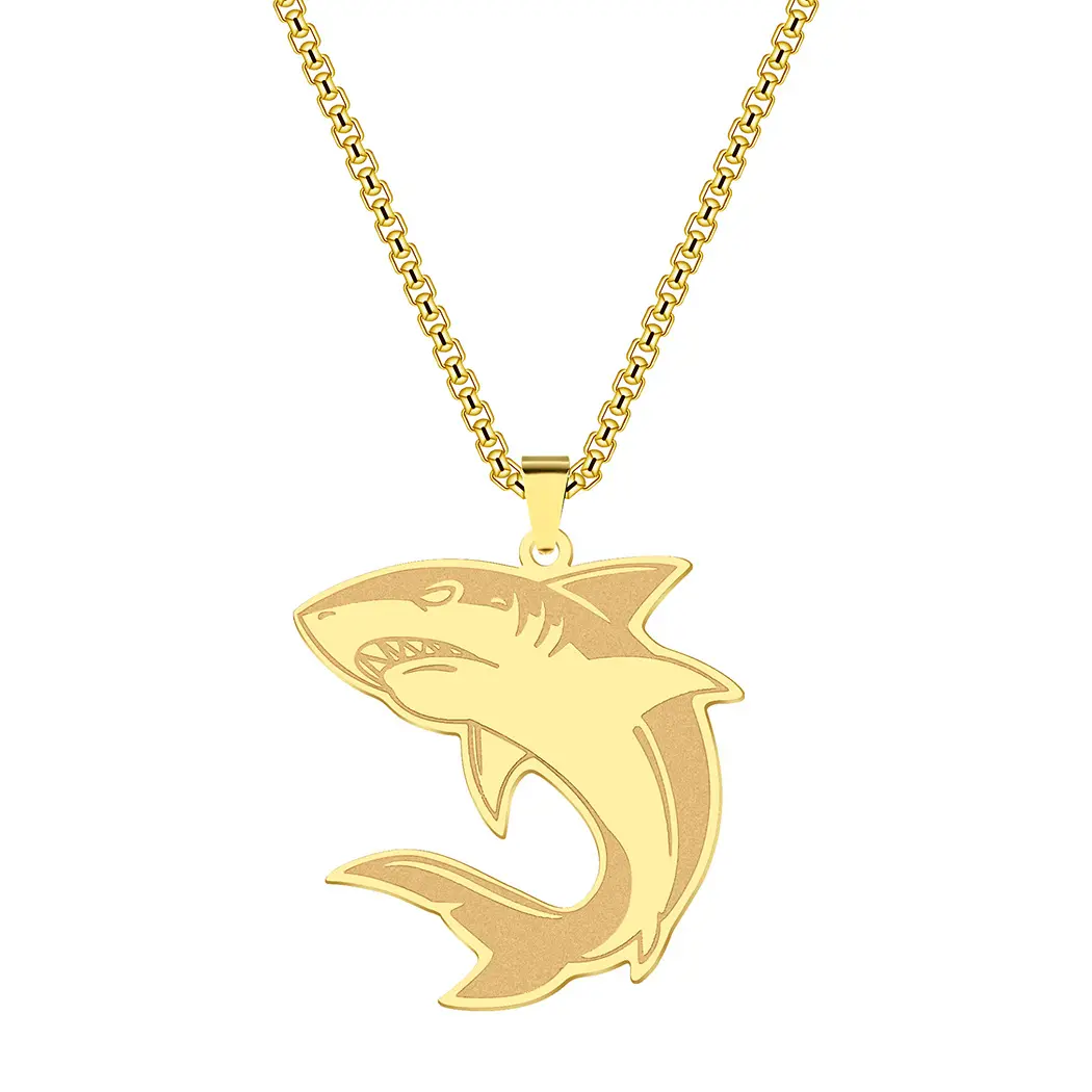 Heiß verkaufter Modetrend Lebendiges Gold Silber Farbe Ozean Fisch Edelstahl Weißer Hai Anhänger Halskette
