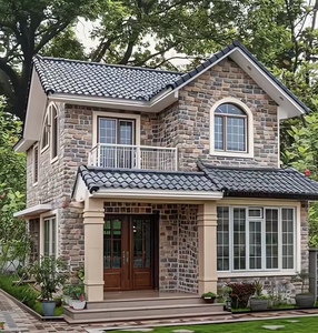 Biệt thự với trang trí ngoại thất bằng đá nhà tiền chế được xây dựng với bảng điều khiển bánh sandwich xi măng EPS - Product Image 1