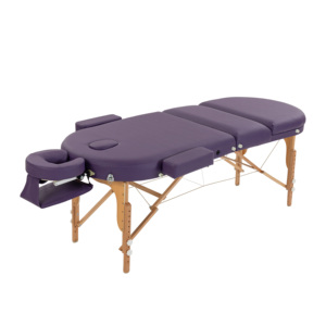 Lettino <span class=keywords><strong>da</strong></span> Massaggio <span class=keywords><strong>Pieghevole</strong></span> Portatile Premium Viola Ovale con Gambe in Legno di Faggio a 3 Sezioni, Poggiatesta in Pelle PU e Braccioli per Spa e Salone - Product Image 2