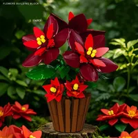Meiji 13124 2026 Nouveaux Kits de Modèles MOC Fleur Rouge Décoration de Ville et de Maison Plante en Pot Briques à Assembler Cadeaux 536 Pièces Ensembles de Blocs de Construction