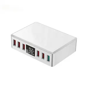 2024 Nieuwe Collectie Multi-Poorten 6 Usb Reis Power Adapter Qc3.0 Snelle Oplader Station Led Digitale Display Telefoon Lader