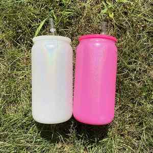Vaso de Vidrio Sublimable de 16 oz con Tapa de PP, Brillante, Azul, Blanco, Morado, Rosa, para Impresión en Caliente - Product Image 3