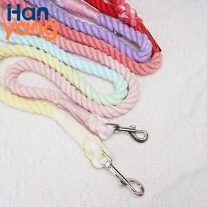 Hanyang personalizado hecho a mano perro collares correas OEM venta al por mayor personalizado trenzado cuero gradiente algodón anudado cuerda Nylon - Product Image 2