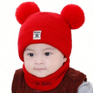 Conjunto de Gorro y Bufanda de Punto para Niños, Color Negro, con Pompón, para Invierno - Product Image 1