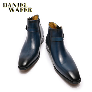 Bottes <span class=keywords><strong>de</strong></span> <span class=keywords><strong>dressage</strong></span> pour hommes en cuir <span class=keywords><strong>de</strong></span> qualité supérieure avec semelle en caoutchouc, chaussures en cuir véritable pour hommes - Product Image 4