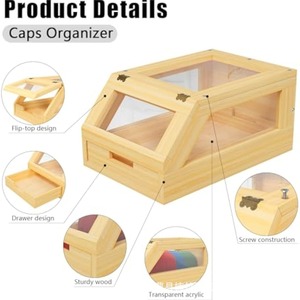 Bamboo Baseball Cap Storage <b>Box</b> With Acrylic Lid <b>Hat</b> Organizer Display Case Dustproof Solid Color 415 - Product Image 3