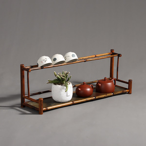 Support à tasses à double couche en bambou avec rangement pour théière, pour accessoires de service à thé, origine Anji, plaque de bambou Meilu - Product Image 1