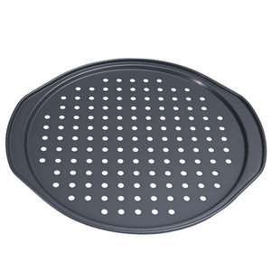 Custom Perforated Thickened Pizza <b>Pan</b> Carbon Steel Round With <b>Handles</b> For Cake Baking - Product Image 4