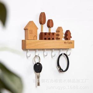 My Castle Wooden Wall Key Rack With <b>Hooks</b> Decorative Storage <b>Shelf</b> For Entryway Coat Rack - Product Image 3