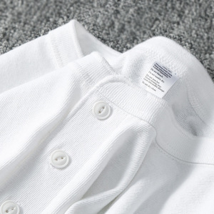 T-shirt blanc 100 % coton tricoté épais pour <span class=keywords><strong>homme</strong></span>, col montant, manches longues, style décontracté, haut de base tendance, design uni, printemps-automne - Product Image 5