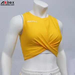 Akilex最新のカスタマイズスポーツクロップトップカット & ソーンシングレットランニングタンクトップ女性フィットネスクロップタンクトップ