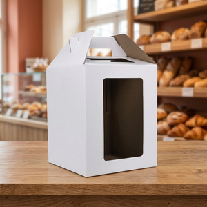 Boîte à gâteau en carton kraft blanc avec fenêtre, emballage cadeau alimentaire avec poignée pour pâtisserie, dessert, fête - Product Image 2