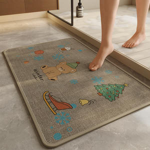 Alfombra de baño de dibujos animados, rectangular, imitación de lino, absorbente, antideslizante, de secado rápido, diseño bonito para baño - Product Image 1